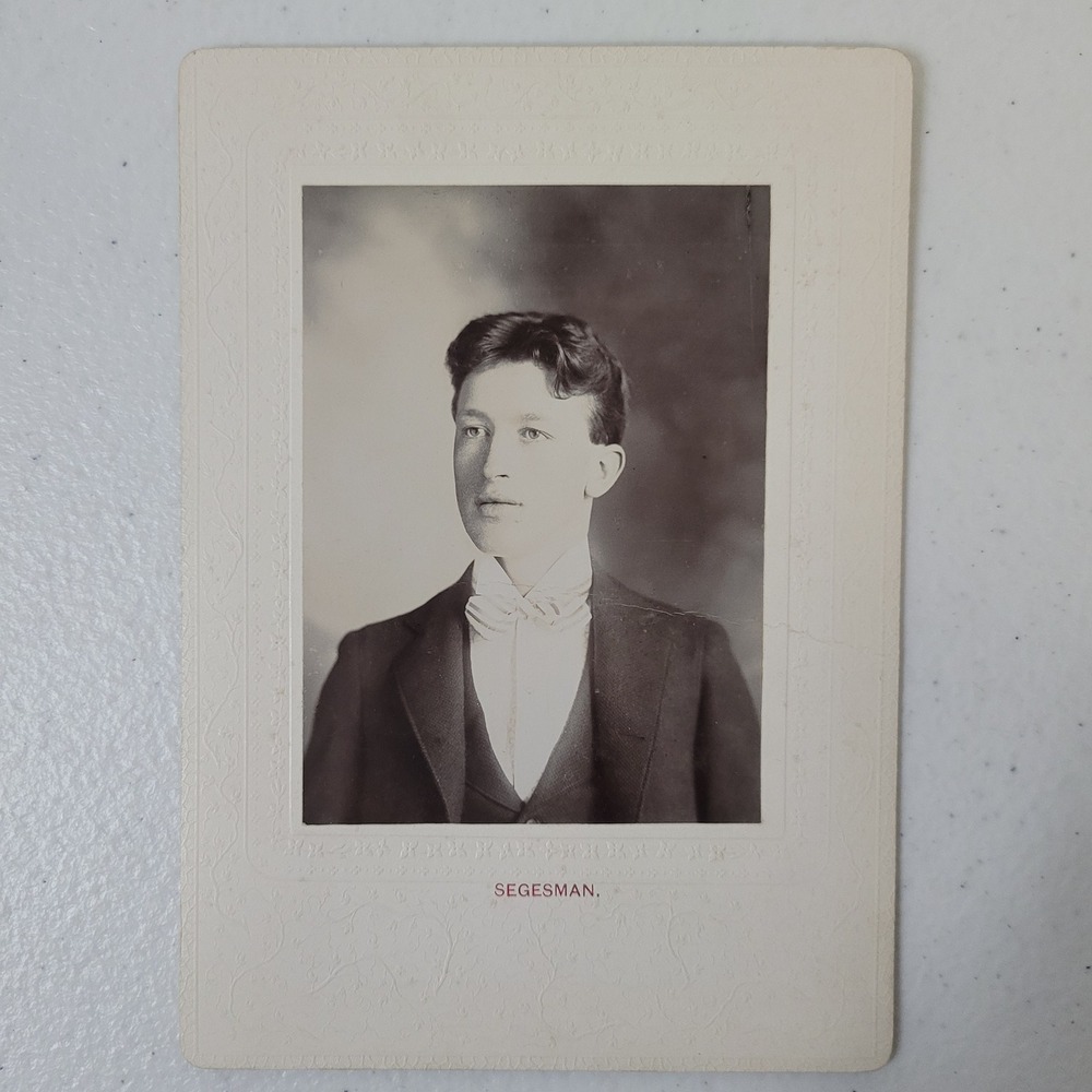 Antique Cabinet Card Photograph Segesman Studio Portrait Young Man Formal Wear